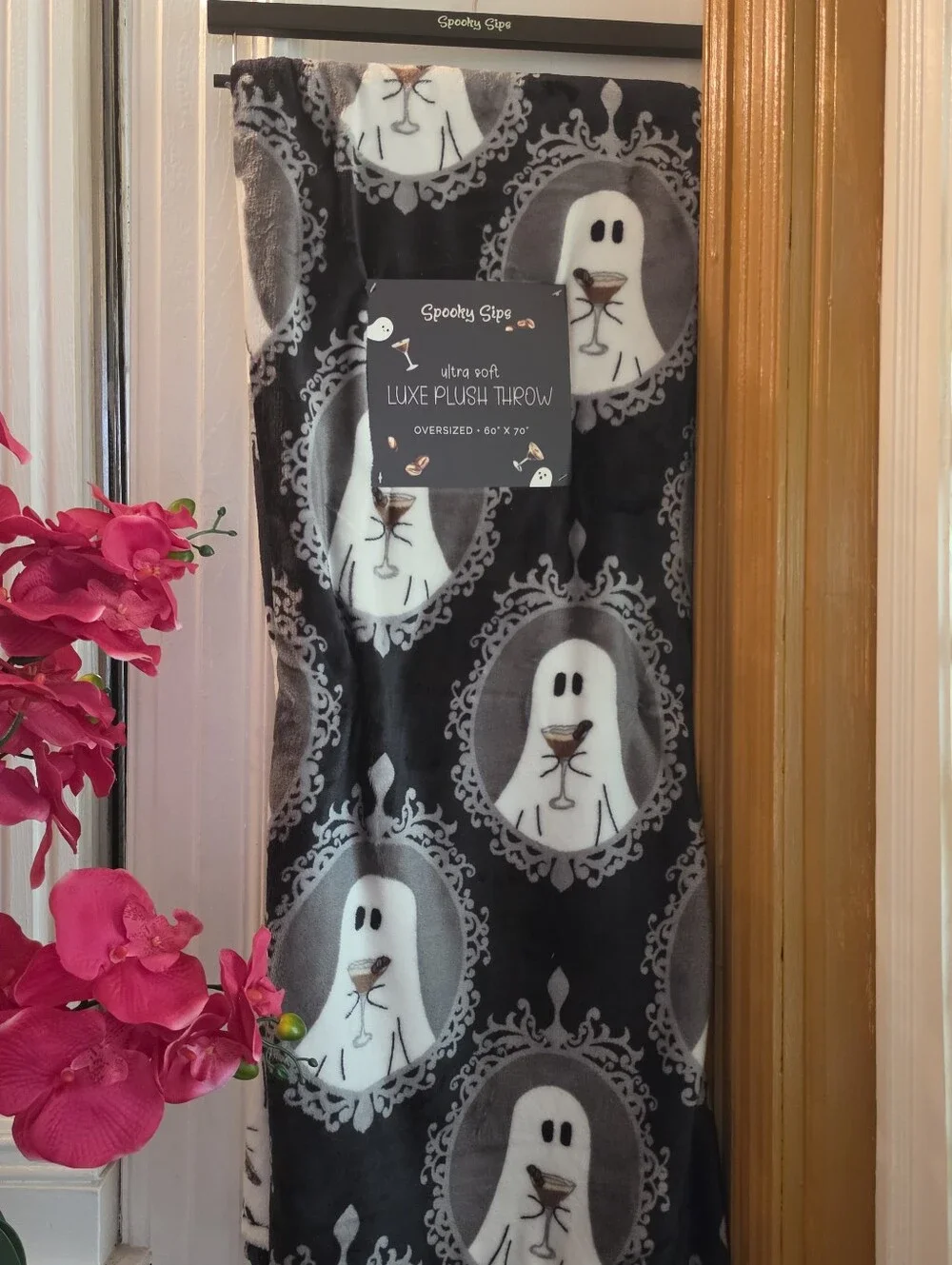 Spooky Sips Ghost Espresso Martini Halloween Plush Throw Blanket